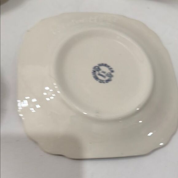 Harker Pottery Teal Green White Dinnerware Set Elegant Dining 6 1/2 Inch Set 4 - Picture 4 of 5